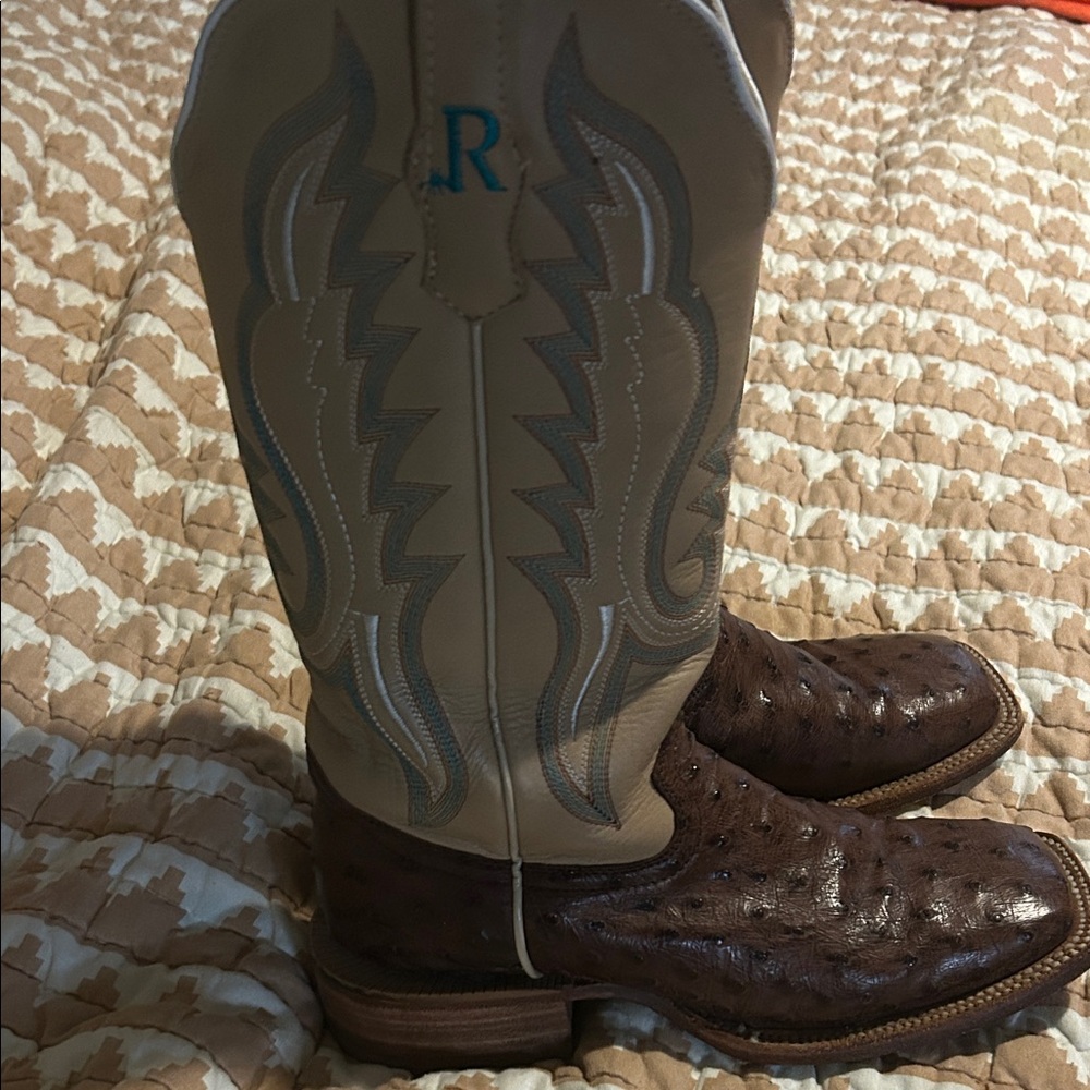 R Watson Women's Ostrich Leather Heeled Boots - Picture 4 of 5